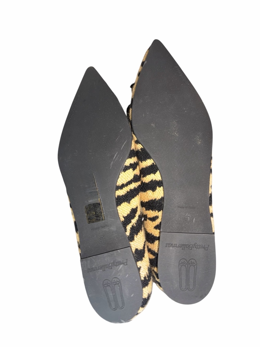 Pretty Ballerinas Black and Tan Zebra-Pattern Pointed Toe Flats with Knot - Picture 3 of 4